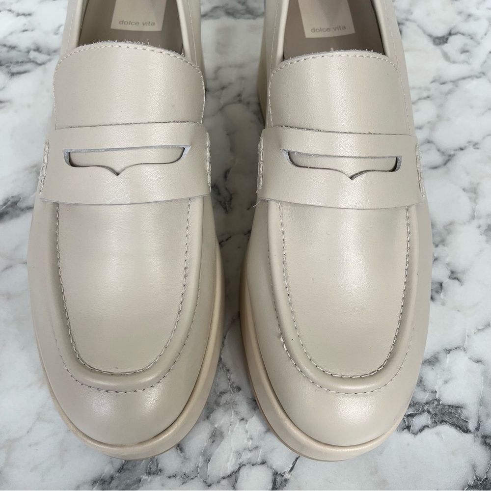 Dolce Vita Yanni Platform Penny Loafers Ivory Leather Women’s Size 10 - Picture 3 of 12